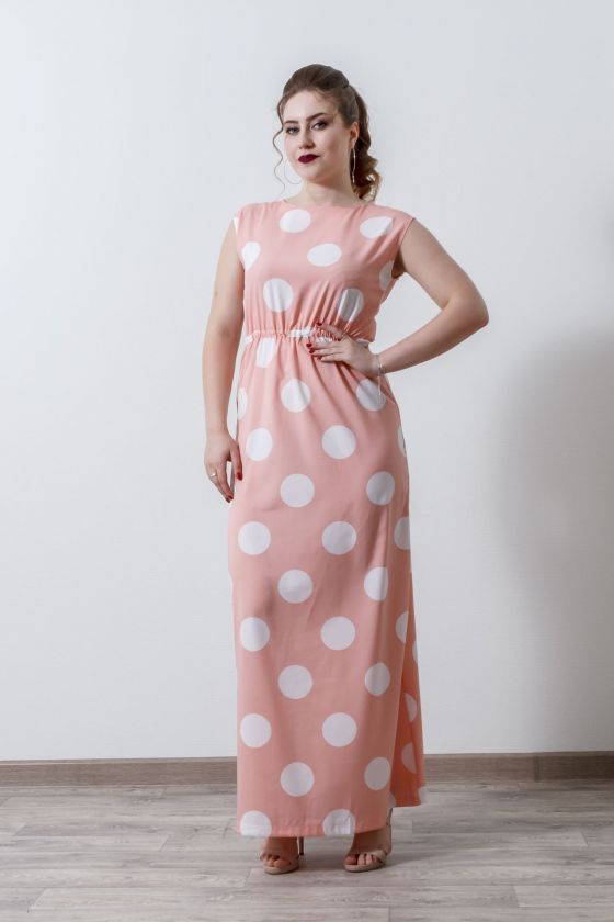 Платье Emansipe. Цвет розовый/крупный белый горох