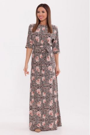 Платье 318 "Ниагара" Черный/персиковые цветы