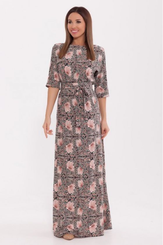 Платье 318 "Ниагара" Черный/персиковые цветы