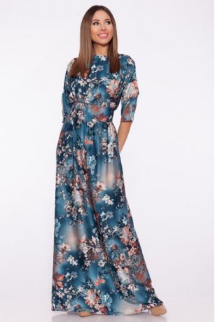 Платье 318 Темно-синий/цветы