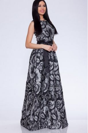 Платье 384 "Жаккард Цветы", черный/серебро