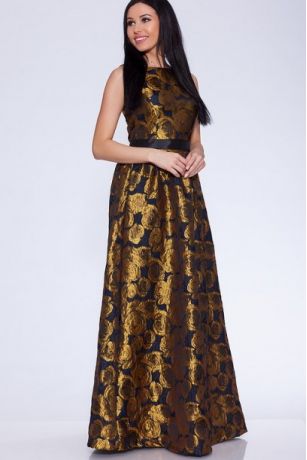 Платье 384 "Жаккард Цветы", черный/золото
