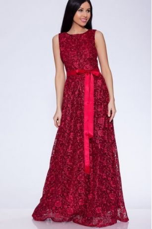 Платье 384 "Кружево на сетке", бордовый