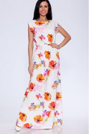 Платье 385 "Ниагара цветная", белый фон/крупные цветы