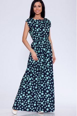 Платье 385 "Ниагара цветная", синий/зеленый горох