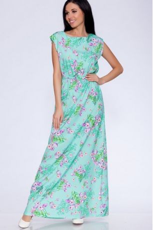 Платье 385 "Ниагара", ментол/сиреневые цветы