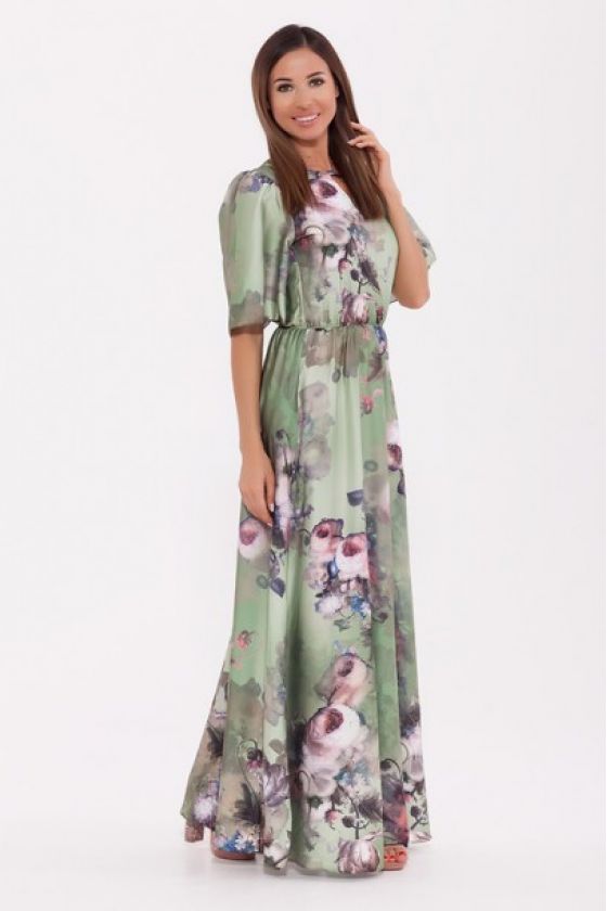Платье 3D 983 Зеленый/цветы