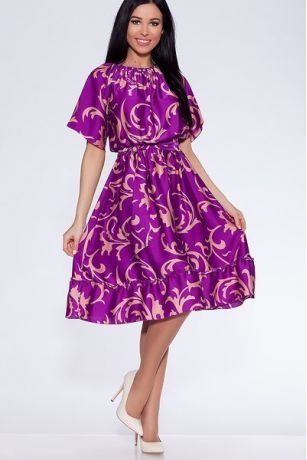 Платье 432 "Шелк цветной", лиловый/вензель