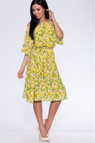 Платье 432 "Шифон", желтый/тюльпаны