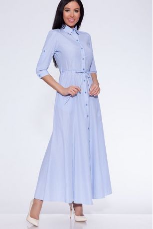 Платье 439 "Хлопок", белое/полоска голубая
