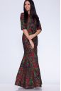 Платье 900 "Жаккард", коричневый фон/красные цветы. Вид 1.