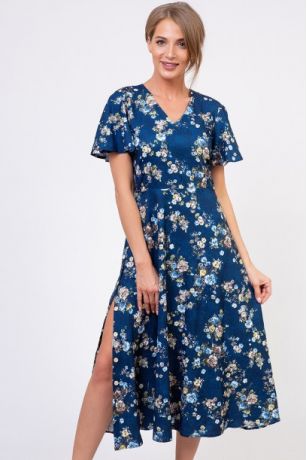 Платье Темно-синий/цветы 978